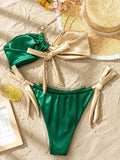 Splicing Metallic Stain One Shoulder Bikini Women Swimwear Female Swimsuit Two Pieces Bikini Set Bandeau Bathing Suit Swim Lady