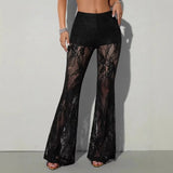 Women's summer lace see-through high-waist flared pants sexy bootcut trousers hot girl style