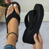 Clip Toe Platform Slippers for Women Solid Color Lightweight Wedges Flip Flops Woman Thick Bottom Non-Slip Slides Beach Shoes