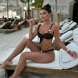 Floral Bikinis Push Up Women Swimsuits 2024 Sexy Bandeau Swimwear Brazilian Bikini Set Solid Biquini Black Beachwear Female
