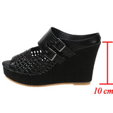 Hollow Out Chunky Wedges Sandals Women Fashion Buckle Peep Toe Super High Heels Sandals Woman Plus Size 43 Platform Slippers
