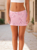 Women Sequin Short Skirt Beaded Flower Low Rise Mini Bodycon Skirt Trendy Summer Streetwear