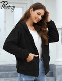 Phantasy Woman Hooded Fleece Coat Womens Casual Jacket Soft Heavy Autumn Winter Solid Hooded Jacket Ladies Outwear Overcoat