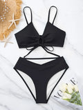 New Women's Swimsuit High Waist Two Piece Bikini Set Hollow Out V-neck Bandage Cross Backless Beach Swimwear Summer Bathing Suit