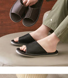 Big Size EU48 Indoor Slippers For Women Men Spring Summer House Shoes Soft Leather Anti-slip Open Toe Couples Home Floor Slides