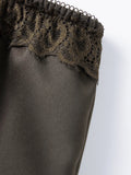 Summer Women's Satin Short Skirts Elastic Waist Lace Patchwork Skirts Half Slip Skirts Fashion