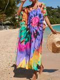 2026 New Colorful Kaftan Tunic Beach Dress Beach Wear Beachwear Beach Cover Up Cover-upsLoose Maxi Dress Female Women V4428
