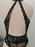 Sexy Underwear Pu Patent Leather Lace One-piece Clothes For Pure Sexy Seductive Women Rompers Clothing Body Suits Tops 21MX