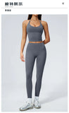 Women Tracksuit 2PCS Seamless Yoga Sets Hanging V Neck Slim Sports Tank Top Fitness Outfits Gym Running High Waist Leggings Suit