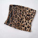 Sexy Chic Leopard Printed Corset Tops Women's Fashion Skinny Zip-up Sequins Crop Tops Strapless Night Club Outfit Streetwear
