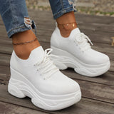 White Knitted Wedge Heels Sneakers Women Spring Autumn Breathable Chunky Platform Sneakers Woman Slip On Mesh Running Shoes 42