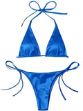 Halter Brazilian Metallic Satin Bikini Women Swimwear Female Swimsuit Two-pieces Bikini Set High Cut Bathing Suit Swim Beachwear