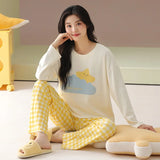 Pure cotton pajamas for women, long-sleeved trousers, can be worn outside, pure cotton home clothes, Class A antibacterial 100%