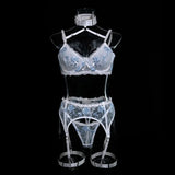 Toucheart Sexy Lingerie Set Lace Patchwork Embroidery Bra Set For Women Perspective Sexy Hanging Neck Underwear Garter Stockings