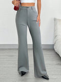 Women's Casual Solid Color Front Button Fitted Flare Long Pants Office Lady Elegant Suit Trousers Spring/Fall