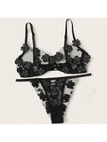 Toucheart Sexy Lingerie Set Transparent Feminine Sweet Mesh Embroidered Lace Bra Flower Applique Transparent Lingerie Women Kit