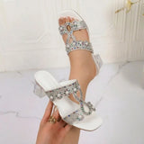 2026 Summer Women Shoes Fish Mouth Diamond Elegant Thick High Heels Sandals Medium Heel Fashion Leisure Rhinestone Party Sandals