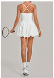 Fake Two Piece Tennis Dress Women Back Criss Cross Slim Bulit-in Shorts Golf Athletic Dresses Gym Pleated Fluffy Yoga Mini Dress