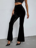 2026 Spring Fashion Velvet Pants Elegant Solid High-Waisted Slim-Fit Trousers Women's Flared Pants Streetwear Female Clothing