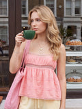 Women's Solid Color Babydoll Tank Tops Summer Stylish Lace Trim Loose Hem Square Neck Spaghetti Strap Sleeveless Camisoles