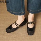 Summer Retro Style Women Mary Jane Shoes Fashion Shallow Ladies Square Soft Hollow Out Flats Sandals Shoes New 2026 Size 32-43