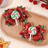 2Pcs Christmas Lollipop Bow Hair Clips For Girls Cute Sparkly Sequins Candy Hairpins Children Xmas Party Headwear Accessories