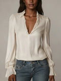 2026 Spring Women's Shirts European and American Fashion Long Sleeve Tops Solid Color Korean Style Lapel Shirts with Ruffles