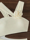 3D Flower Asymmetric Cut Out Women Swimwear One Piece Swimsuit Female High Cut Monokini High Waist Bathing Suit Swim Beachwear