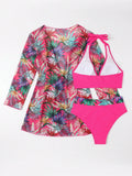 Halter Print Bikini 2026 Women Swimsuit With Kimono High Waist Swimwear Female Bathers Bathing Swimming Swim Suit Beachwear
