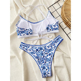 Floral Printed Cross Back Bikini Women Swimwear Female Swimsuit Two-pieces Bikini set Brazilian Bather Bathing Suit Swim K6705