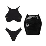 Sexy 3Pcs Swimsuit With Mini Skirt Women Bikini Push Up Swimwear Solid Biquini High Cut Monokini Swim Suit Bathingsuit Beachwear