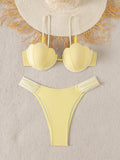 Sexy Coffee Contrast Ruffles Thong Bikini Set Women Hollow Out Push Up Underwire Bra Swimwear 2026 Summer Bathing Suit Swimsuit
