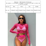 1 Set Women Long Sleeve See-Through Fishnet Cover Up Hollow Out Tassel Bodycon Beachwear Dress
