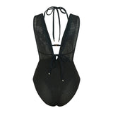 S - XL Deep V Neck Knit Fish Net Mesh Women Swimwear One Piece Swimsuit Female Monokini Backless Bather Bathing Suit Swim V7832
