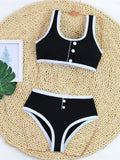 2026 New With Button Mid Waist Bikini Female Swimsuit Women Swimwear Two-Pieces Bikini Set Padded Bather Bathing Suit Swim V8315