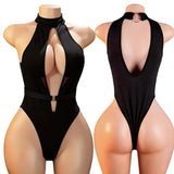 Crotchless Sexy Transparent Bodysuits Women Lace Lingerie Deep V Halter Baby Doll Dress Sexy Open Crotch Erotic Hot Underwear