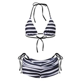 Women Striped 3 Piece Bikini Sets Halter Bra Briefs Shorts for Party Beach Summer Bathing Suit Swimwear