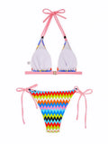 Hollow Out Halter Bikini 2025 Colorful Swimsuit Women Padded Swimwear Female Bathers Bathing Swimming Swim Suit Beachwear