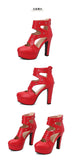 NASBAVI Summer Fashion Women Sandals Round Toe Chunky Heels 12cm Platform 3.5cm Zipper Crystal Plus Size 48 49 50 Party Shoes