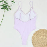 2026 Sexy One Piece Swimsuit Swimwear Women Pit Striped V-neck Backless Retro Solid Beachwear Bathing Suit Maillot De Bain Femme