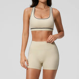 Summer New Color Contrast Yoga Set Women Tight I-shaped Back Sports Bra Versatile Fitness Suit High Waist Shorts Workout Clothes