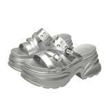 Summer Silver Chunky Platform Sandals Women Fashion Buckle Thick Bottom Slippers Woman Punk Wedges High Heels Sandalias Mujer