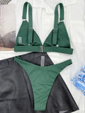 Ribbed Triangle High Cut Bikini Women Swimsuit Female Thong Swimwear Two Pieces Bikini Set Rings Bather Bathing Suit Swim Lady
