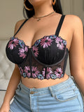 Plus Size Women Bra Floral Lace Patchwork Embroidery Thin Cup Push up Bra Comfortable Underwire Shapewear Bra for Women