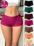7Pcs/Set Solid Women Seamless Panties High Elastic Basic Boyshort Daily Comfort Female Underwear
