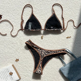 Sexy Leopard Print Bikini 2 Piece Set Women Laced Up Split Swimsuit Low Waist Beachwear 2025 New Summer Swimwear Bikinis Set