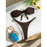 Bandeau Splicing Metal Ring Brazilian Bikini Women Swimwear Female Swimsuit Two-Pieces Bikini Set Bather Bathing Suit Swim V5651