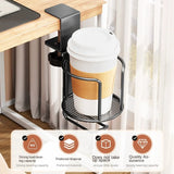 2 in 1 No Drill Desk Cup Holder Adjustable Upgraded Arm Clamp Stand 360 Degree Rotating Table Edge Clamp Anti-Fall Cup Holder