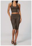 New Summer Women White Polka Dot Print Yoga Sets Hanging Neck Slim Sport Vest High Waist Mid Pants Gym Two-piece Workout Clothes