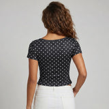 2026 Summer Women Lace Trim T-shirt Square Neck Short Sleeve Slim Fit Cropped Tops Trendy Daily Casual Retro Shirts
